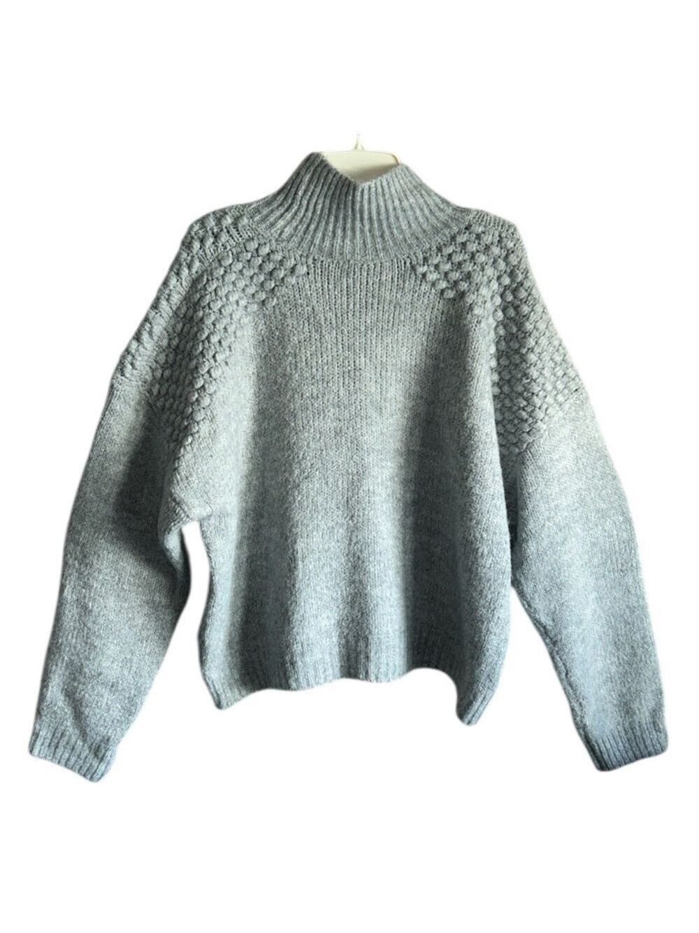 Free People Bradley Pullover Sweater in Light Gray Textured Knit XL - Picture 4 of 8